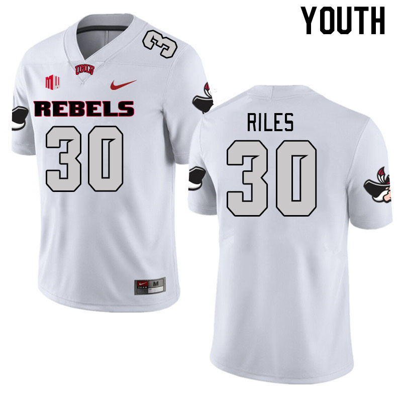 Youth #30 Jordan Riles UNLV Rebels 2023 College Football Jerseys Stitched-White